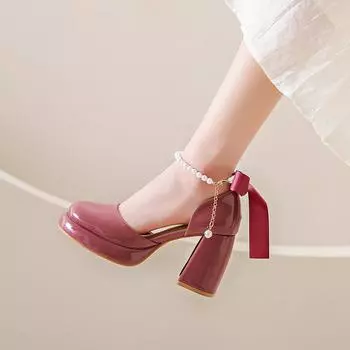 Chunky Fashion Pumps Women Shoes High Heels Sandals Luxury Brand 2024 New Autumn Summer Pu Leather Party Dress Designer Mujer 34