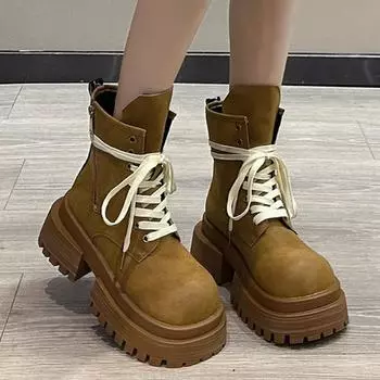 Chunky Platform Women Ankle Boots Designer Leather Shoes Winter 2024 Trend New Fashion Zip Snow Motorcycle Short Botas De Mujer 35 чёрный