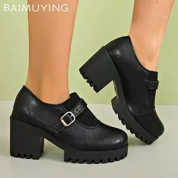 Chunky Platform Women Ankle Boots Leather High Heels Retro Shoes 2025 Trend Designer Goth Pumps Classic Winter Botas De Mujer 35 чёрный