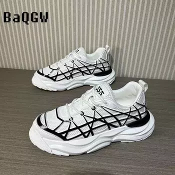 Chunky Sneaker for Men Summer Mesh Breathable Luxury Running Shoes Fashion Striped Design Casual Zapatillas Sports Sneakers 38