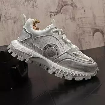 Chunky Sneaker Men Designer Retro Sport Shoe Fashion Casual Microfiber Leather Fabric Breathable Height Increased Platform Shoes 38