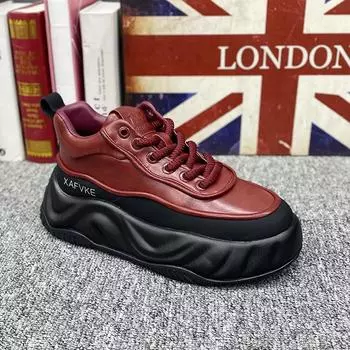 Chunky Sneaker Men Designer White Shoes Fashion Casual Split Leather/Mesh Breathable Height Increased Flat Platform Board Shoes 38