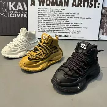 Chunky Sneaker Men Winter Plush Warm Snow Boots Fashion Casual Split Leather Upper Height Increased Flat Platform Running Shoes 38