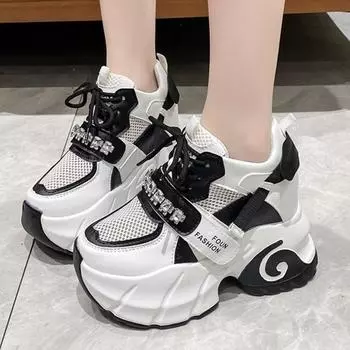 Кроссовки на толстой подошве, повседневные вулканизированные туфли, женские кроссовки на высокой платформе из дышащей сетки, 10 см, женские спортивные туфли для папы 34 розовый