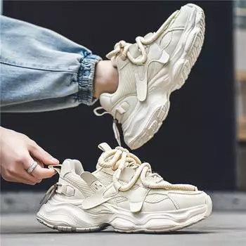 Chunky Sneakers Men 2024 British Style Sneakers Men s Shoes Platform Sport Sneakers Punk Casual Shoes For Men Street Style 39 бежевый