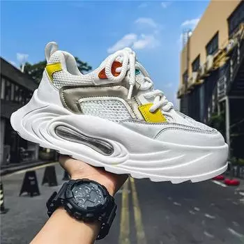 Кроссовки мужские дизайнерские белые на воздушной подушке модные повседневные кожаные сетчатые дышащие туфли на плоской платформе с увеличенной высотой 39