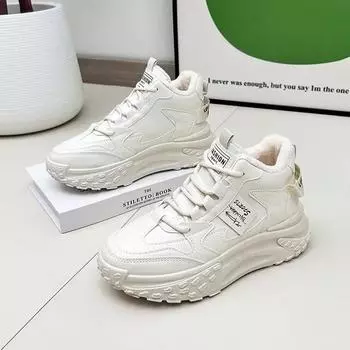 Chunky Sneakers Platform Black Women s Snow Boots Lace-up Sports Wedge Heel White Shoes for Woman with Laces Boot Female Furry 35