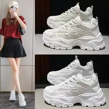 Chunky Sneakers Women Trends 2024 Autumn white Dad Shoes for Woman Fashion mesh breathe Platform Sneakers Ladies jogging shoes 35 чёрный