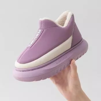 Зимние ботинки на толстой подошве для женщин, мягкая подошва, закрытый каблук, теплая хлопковая обувь, удобная платформа, ботильоны для пар в помещении 36-37 фиолетовый