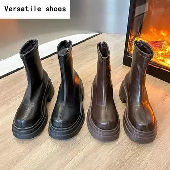 Массивные женские ботильоны, модные, с задней молнией, на платформе, на толстом каблуке, короткие ботильоны в стиле ретро, осенне-зимняя женская обувь 35