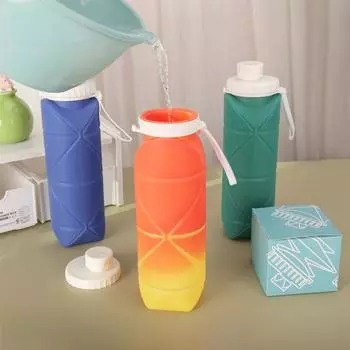 Чувствительная к температуре чашка для воды, меняющая цвет. Складной спортивный чайник из пищевого силикона. Портативная телескопическая чашка. Корпус утолщен. 600ML