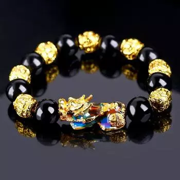 Чувствительный к температуре и меняющий цвет браслет Pixiu, браслет с шестью иероглифами, мантра Будды, имитация камня, браслет из нескольких цветных браслетов 19-23cm чёрный