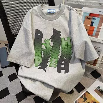 Чувство дизайна Граффити Призрачные буквы для мужчин и женщин Чистый хлопок Летняя модная тенденция Повседневный удобный топ с короткими рукавами для пар Harajuku S белый