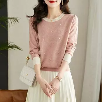 Чувство дизайна женского трикотажного топа для весенней одежды, базовое пальто, нишевый и красивый свитер-пуловер S розовый