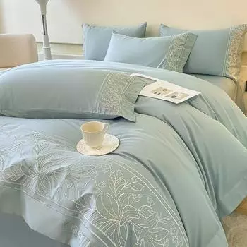 Чувство материнства и младенчества Класс А 100 Хлопок длинноволокнистый Четырехпредметный цветочный пододеяльник Хлопок Легкое роскошное постельное белье Фабрика Solid color single bed sheet