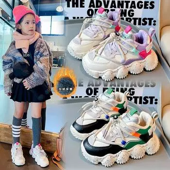 Чувство моды и дизайна Кроссовки для девочек из флиса Детские кроссовки для сноуборда Нескользящие повседневные одноклассники Кроссовки для мальчиков 23 inner length 14.5 чёрный