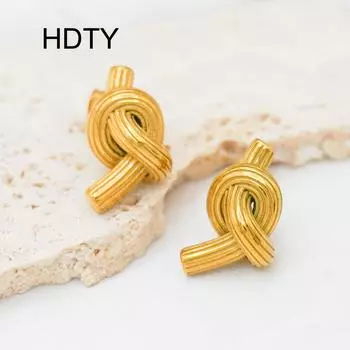 Чувство моды и дизайна Серьги-гвоздики с завязанными узлами из 18-каратного золота, модные, универсальные, не выцветающие, модные золотой