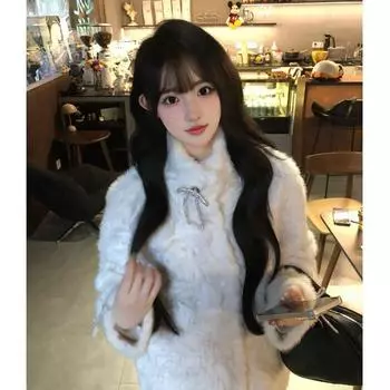 Чувство моды Молодежная мода в иностранном стиле Меховая маленькая короткая теплая меховая куртка зимняя S