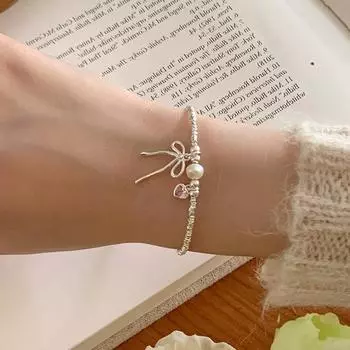 Чувство нишевого дизайна, Сломанный серебряный металлический бант, Браслет любви, Милая женская личность, Универсальный темперамент, Модные украшения