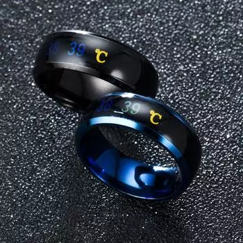 Чувствуя себя интеллектуальными термочувствительными кольцами для женщин и мужчин, водонепроницаемые ювелирные изделия, свадебное титановое стальное кольцо с настроением и эмоциями, аксессуар для измерения температуры 10 золотой