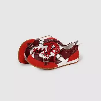 Чжао Чжаои~ Кожаные ретро красные туфли на толстой подошве с круглым носком, женская спортивная обувь 35