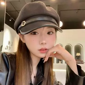 Чжоу подарил матерчатую восьмиугольную шляпу женскую шляпу осень и зима британский литературный и художественный художник шляпа Гонконг стиль кофейный цвет Бере газетчик Adjustable чёрный