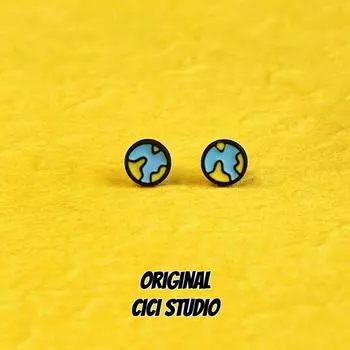 Cici Illustration Art Fun S925 Earrings Earth Instrument S925 silver needle Earth map one pair