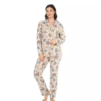 Ciciten Женский пижамный комплект на пуговицах из хлопкового меланжа с рисунком