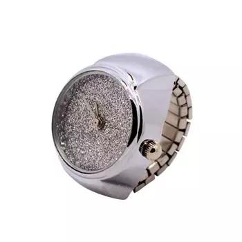 Циферблат Кварцевые аналоговые часы Креативные стальные крутые эластичные кварцевые часы с кольцом на палец серебряный