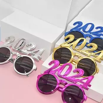 Цифра Новогодние очки Игрушки Пластик 2024 С Новым годом Очки Новый год purple-A