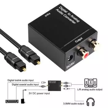 Цифро-аналоговый аудиоконвертер Оптический Коаксиальный вход Выход RCA для наушников/динамиков