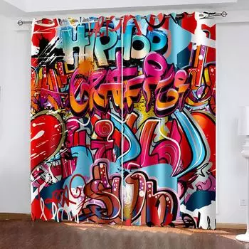 Цифровая 3D-печать, абстрактные художественные занавески, 3D-печать граффити, декор гостиной, спальни, оформление окон 100W160H(CM)40x63in&Hook