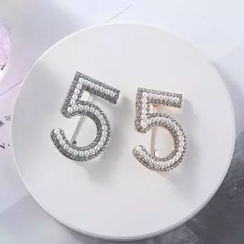 Цифровая брошь с бриллиантами 5, женская мода, универсальный жемчужный корсаж, нишевый дизайн, булавка, анти-световые аксессуары серебряный