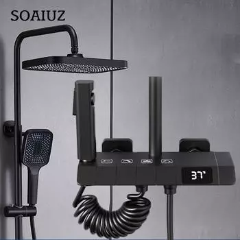 Цифровая душевая система фортепиано, настенный душевой набор для ванной комнаты с горячей и холодной водой, твердый латунный смеситель для ванны, серый цифровой душевой набор чёрный