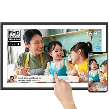 Цифровая фоторамка 32 ГБ WiFi Цифровое фото Легко делитесь фотографиями и видео с бесплатным SSA 1920x1080 FHD IPS Touch Auto Rotate 15,6-дюймовая рамка, приложение, экран,
