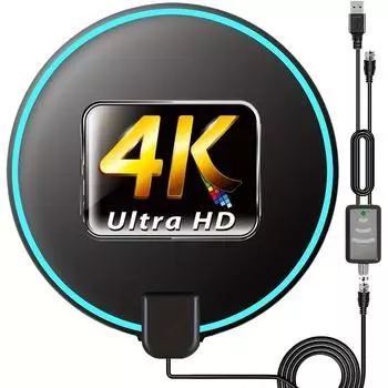 Цифровая HDTV антенна с большим радиусом действия 100 миль для помещений, усиленный усилитель сигнала, поддержка 4K 1080P UHF VHF FM местных каналов с чёрный