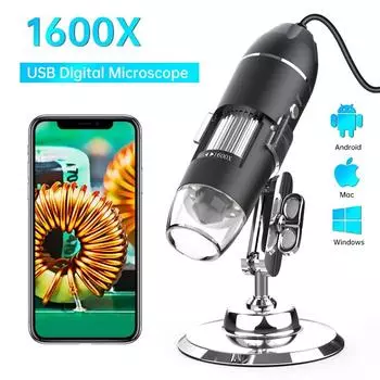 Цифровая камера для микроскопа 3в1 C Тип USB Портативный Electron 1600X для пайки светодиодная лупа для ремонта мобильных телефонов чёрный