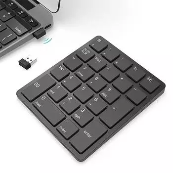 Цифровая клавиатура 2,4G, беспроводная цифровая клавиатура, 26 клавиш, портативная мини-цифровая клавиатура, перезаряжаемая цифровая клавиатура для финансового учета чёрный