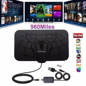 Цифровая комнатная антенна Spider Pattern Full HD TV Местные каналы Усилитель Усилитель сигнала HDTV чёрный