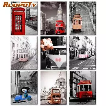 Цифровая краска Ruopoty, красная, черная серия, картина маслом, акриловая уникальная подарочная картина, комплект цифрового автобуса, современное настенное искусство 40x50cm NO Frame