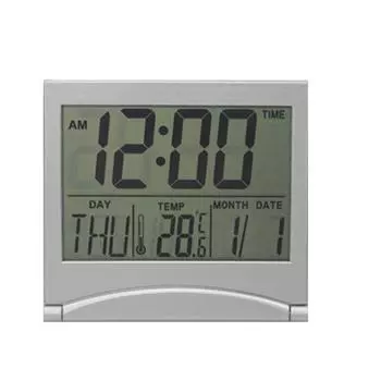 Цифровая метеостанция с ЖК-дисплеем, складной настольный будильник с датой и температурой, дорожный будильник серебряный