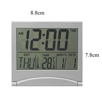 Цифровая метеостанция с ЖК-дисплеем, складной настольный будильник с датой и температурой, дорожный будильник серебряный