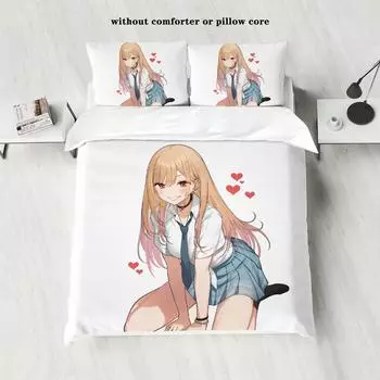 Цифровая печать, Анимационная девушка, Комплект из трех предметов из полиэстера, Пододеяльник, Комплект из четырех предметов для домашнего хозяйства 135x200cm