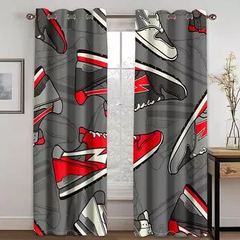 Цифровая печать кроссовок узор спортивная ветрозащита гостиная балкон украшение дома занавеска ткань две части W50xH130(CM)x2pcs&Hook красный