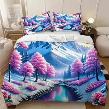 Цифровая печать Maple Snow Mountain Комплект из трех предметов, Комплект простыней и одеял из трех предметов, Образцы домашнего текстиля можно заказать 135cm * 200cm (three-piece set)