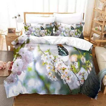 Цифровая печать на химическом волокне, весенний комплект постельного белья из четырех предметов из трех, цветущая вишня 135x200