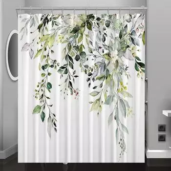 Цифровая печать на занавеске для душа с рисунком зеленых листьев, украшение для ванной комнаты, украшение для дома, бесплатные крючки 180*180cm