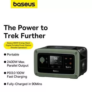 Baseus Energy Stack Цифровая портативная электростанция 600 Вт 220 В, 180000 мАч Большой емкости Power Bank