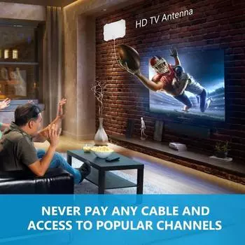 Цифровая ТВ-антенна Внутренняя HDTV-антенна Мини-приемник сигнала HDTV с коаксиальным кабелем для бесплатных каналов чёрный