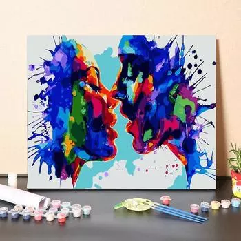 Цифровая живопись маслом Акварель Ручная роспись Абстрактные влюбленные Заполненная фигура Картина Цифровой комплект Украшение гостиной Картина Рождественский подарок